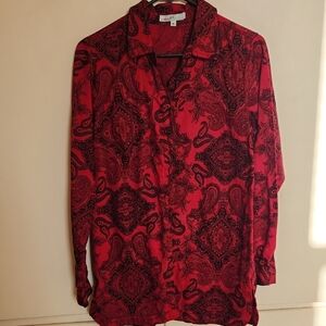 Red and Black Paisley Button-Up Shirt